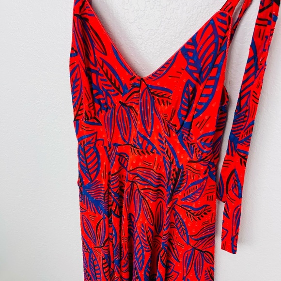 ALEXIS for Target Orange and Blue Botanical Asymmetrical Flowey Midi Dress - Picture 4 of 9